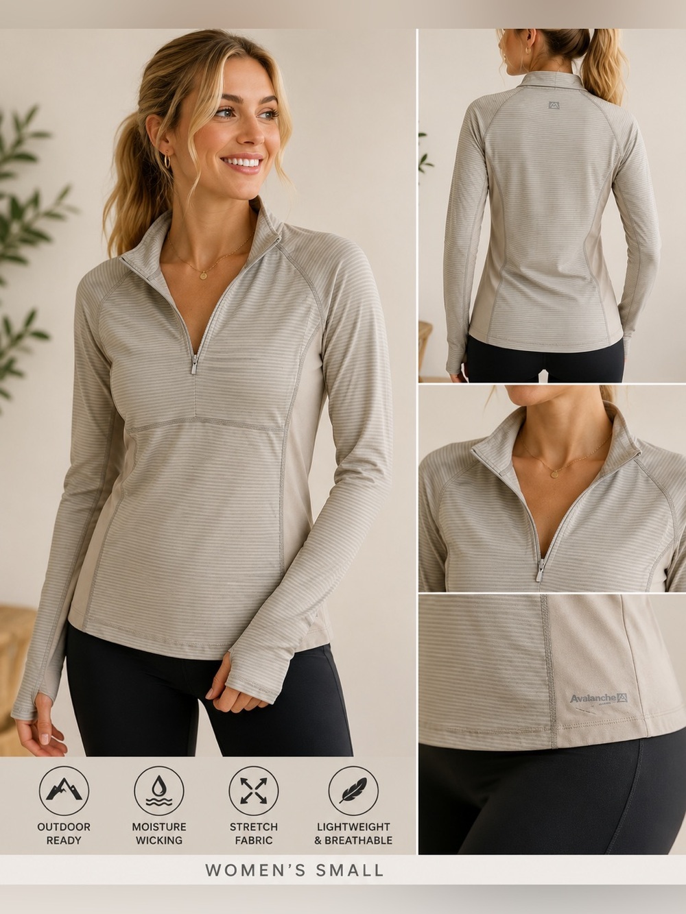 Avalanche Women’s Quarter Zip Pullover Small Beige Striped Performance Athletic